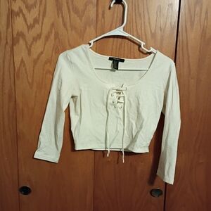 Forever 21 Cream Lace-Up Crop Top